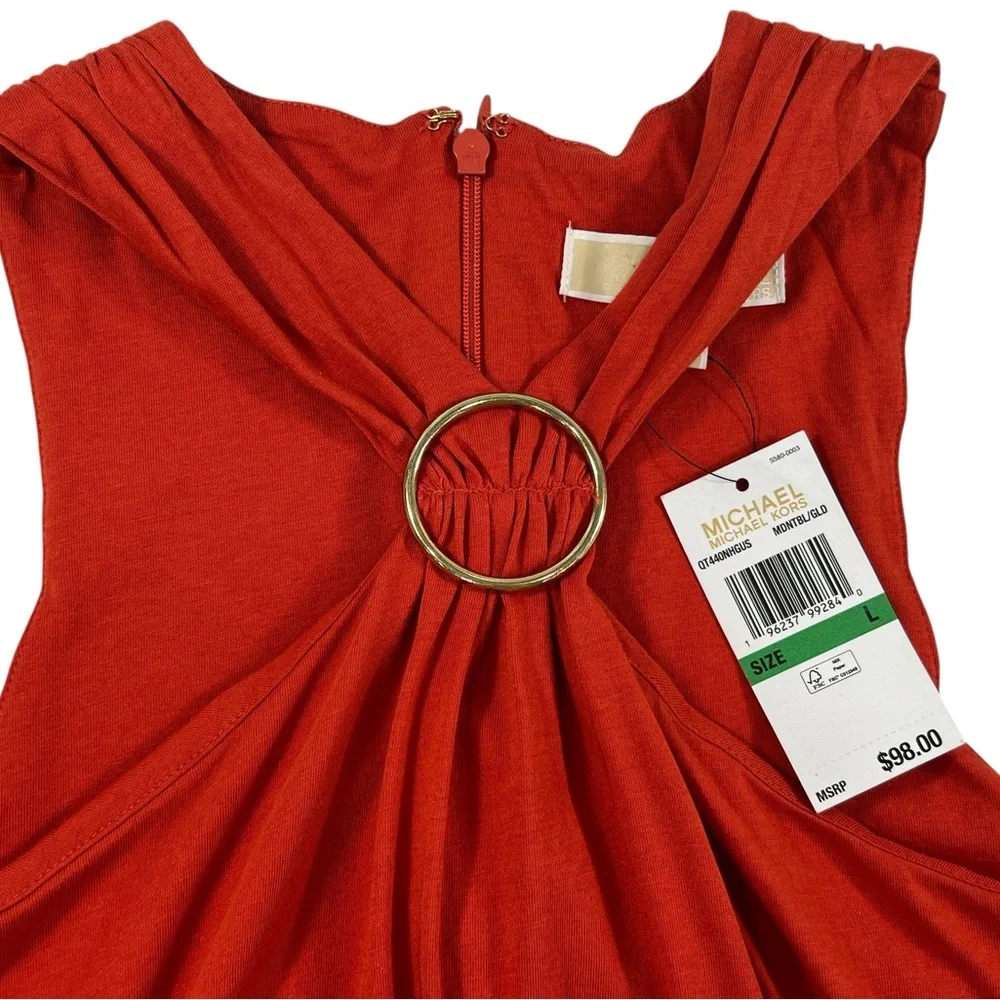 Michael Kors Crimson Halter Top with Gold Circle Detail Shirt Tunic Size Large